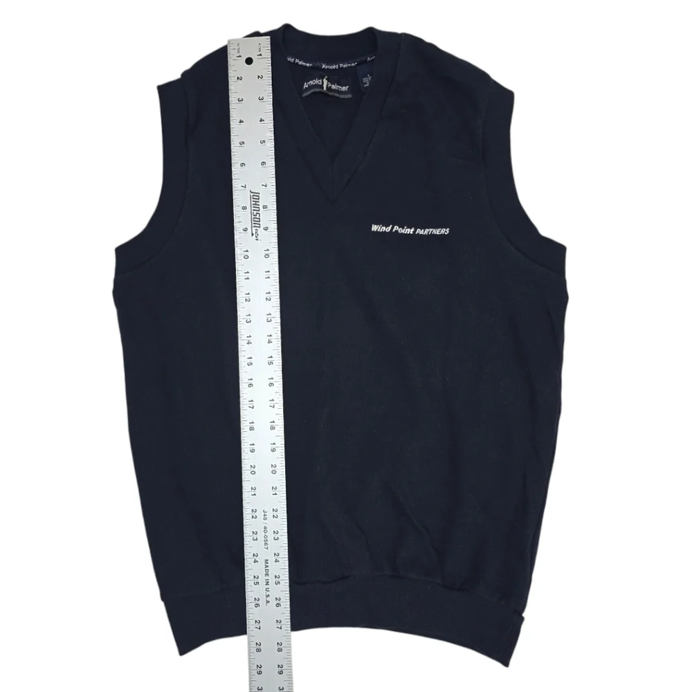 Vintage Arnold Palmer Knit Sweater Vest Navy Blue L Cotton Wind Point 80s Golf - Picture 4 of 6